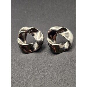 Triangle Knot Rhinestone Stud Earrings Silver Tone Cute Classy Dainty